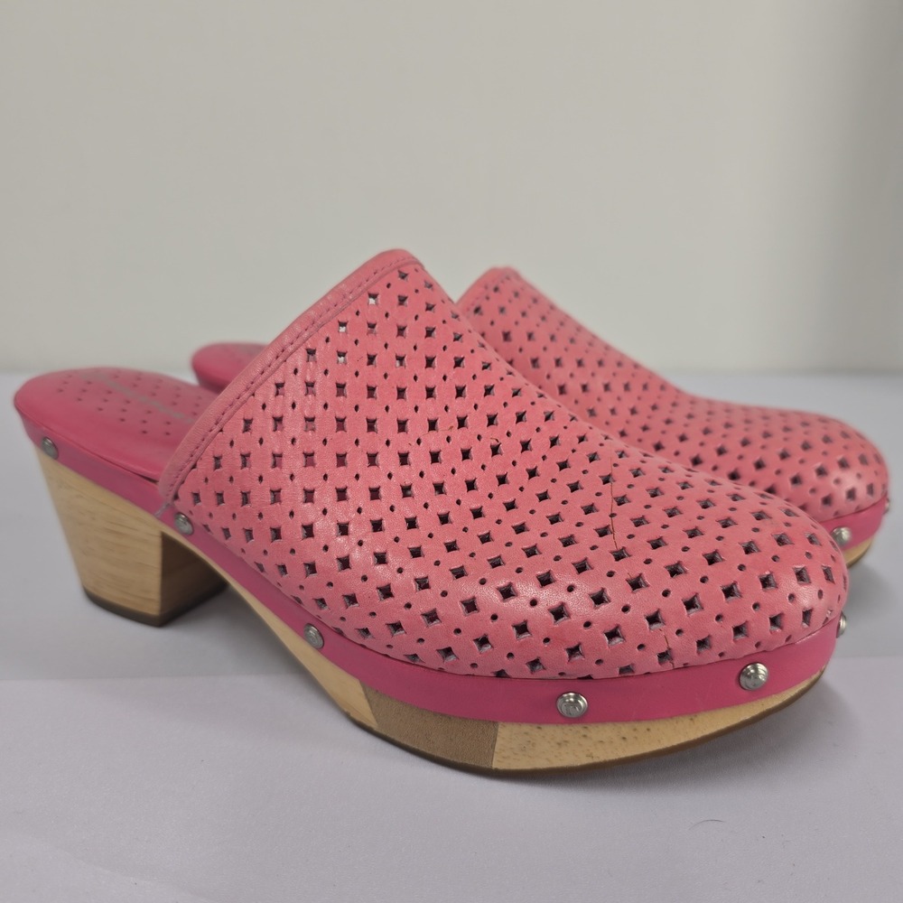 Rockport Women's Pink Leather Perforated Clog Heel Shoes Size 5 M K55991